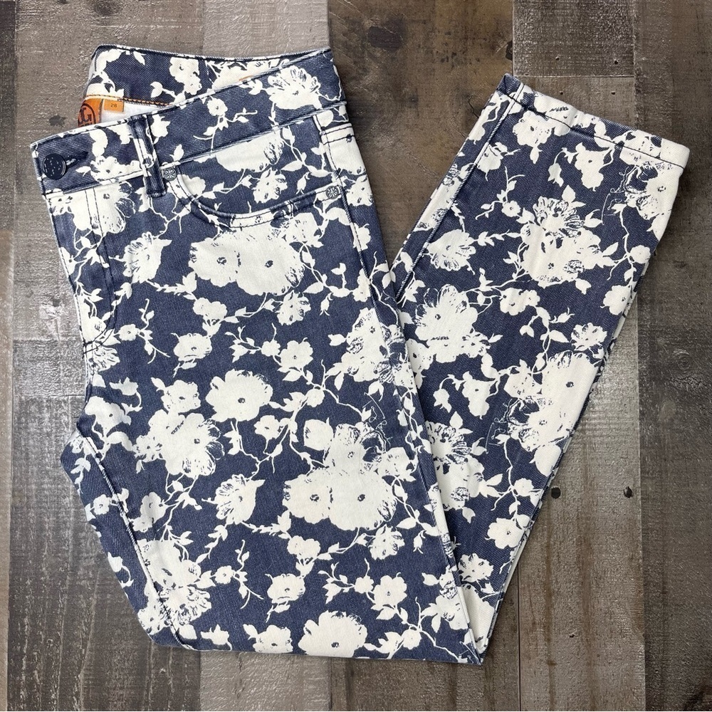 Tory Burch Floral Alexa Cropped Skinny Jeans size 28